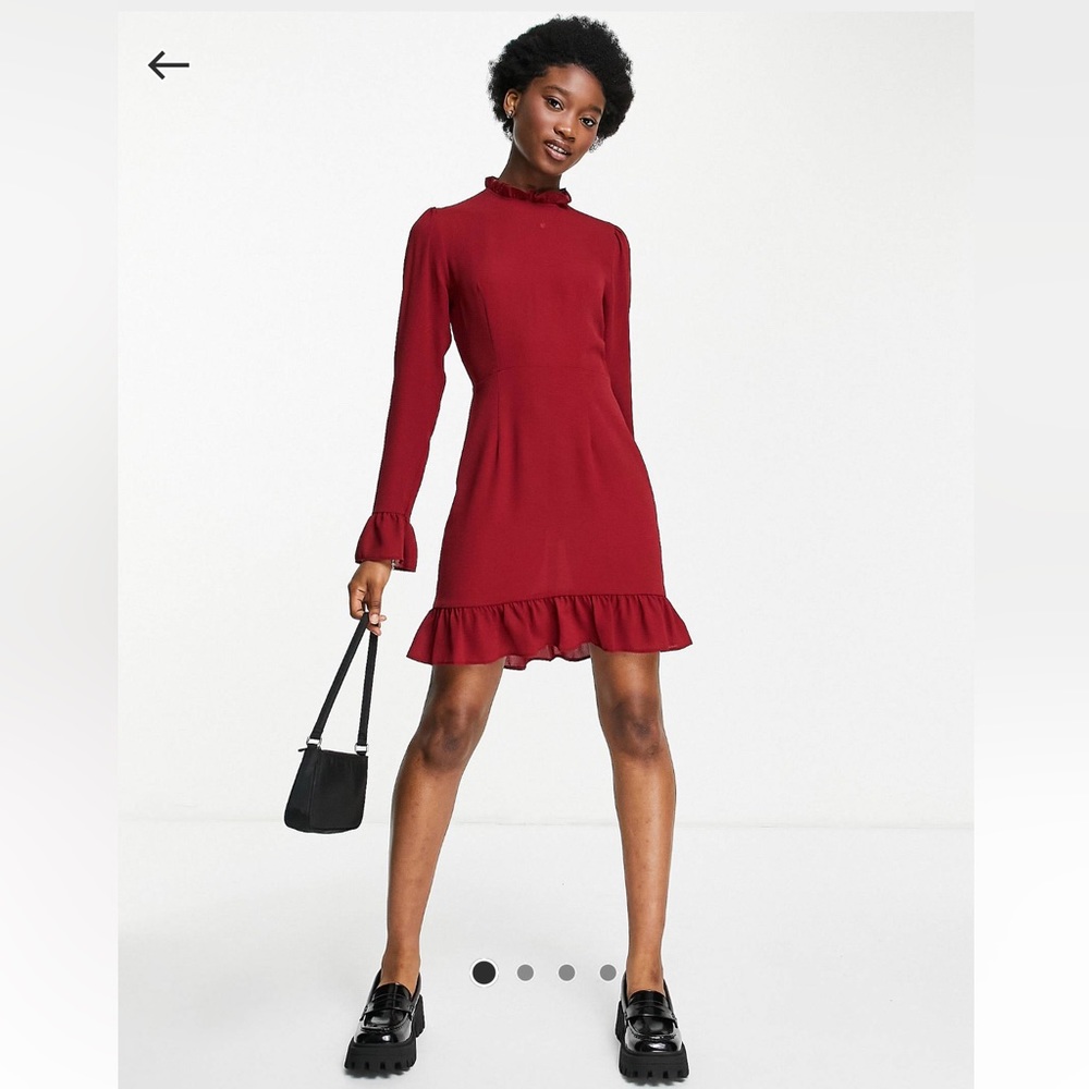 NWT RED ASOS DESIGN frill neck mini dress